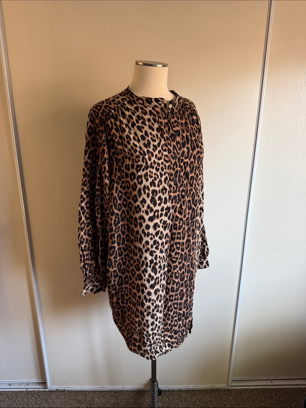 Leopard print shirt dress.